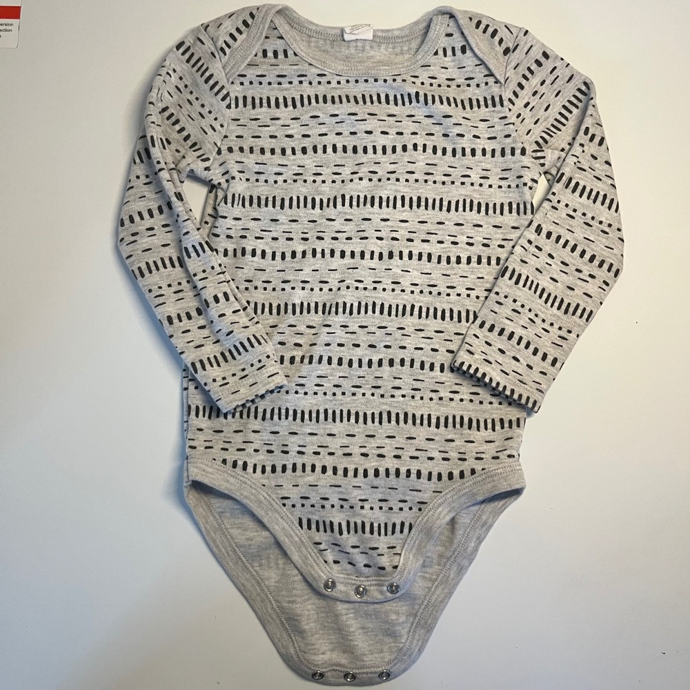 PL Baby Gray Black Dash Dot Long Sleeve Bodysuit 24M Geometric Print - 105